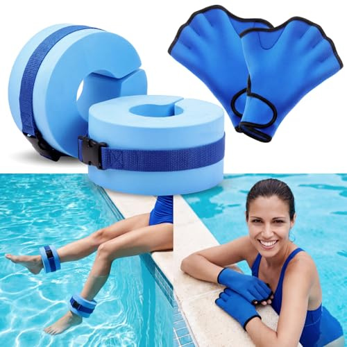 WinnerWhy Wasser-Aerobic-Set für Wasserübungen, 1 Paar, Schwimmhandschuhe, 2 Stück, Schaumstoff-Schwimmmanschetten, Wassergewichte, Pool-Widerstand, Fitnessgerät für Schwimmtraining, Workouts (blau)