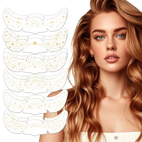 TYBYBB Lot de 12 tatouages à paillettes pour taches de rousseur - Étoiles et points dorés imperméables - Tatouages temporaires - Film de tatouage au henné - Freckles