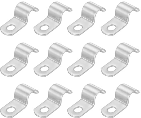 PATIKIL 2/5 (10mm) Starre Rohrschelle, 12 Stück 304 Edelstahl Rohrschelle 1 Loch Verdicken U-Halter Rohrschelle Rohrleitungsgurt für Rohr Kabel Draht Fixierung