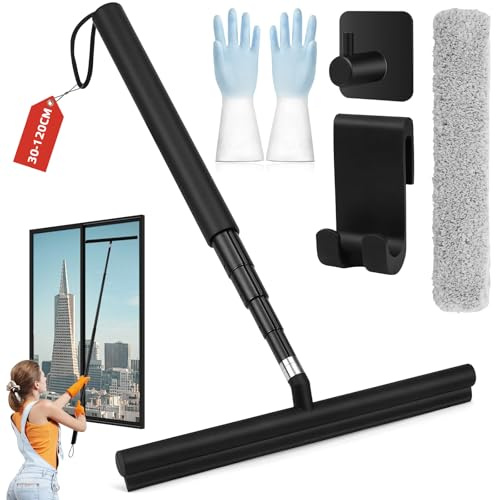 Duschabzieher Abzieher Dusche Boden mit Teleskopstange 120CM Fensterabzieher und Fensterwischer 2 in 1 Fensterreiniger Schwarz Wasserschieber Bodenabzieher Fensterreinigungsset