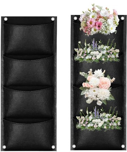 LUMOOM 2 bolsas colgantes para plantas, bolsas para plantas de pared, jardineras verticales de fieltro, pared para plantas al aire libre, para jardines, balcones, patios, decoración del hogar (4