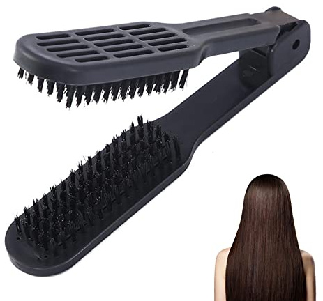 Hair Straightening Brush, Double Sided Straightener Clamp | Hair Straightening Brush with Boar Bristles, Detangling & Smoothing Styling Tool for Detangling, Styling Hair, Pain Free
