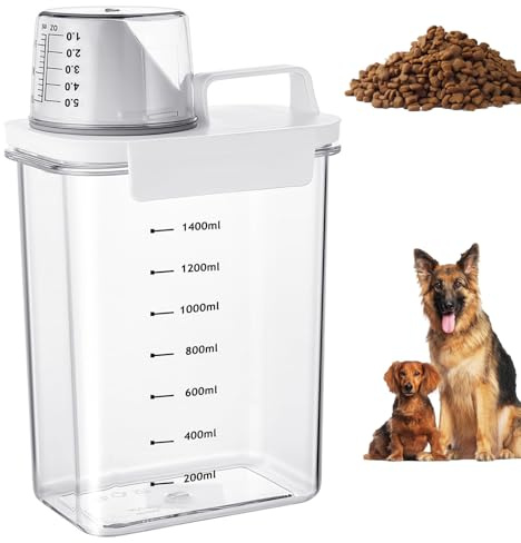 Set Luftdichter mit Messbecher, PET Getreide Aufbewahrungsbox, Luftdichter Trockenfutterbehälter, 1800 ml Aufbewahrung für Bohnen, Müsli Aufbewahrung mit Messbecher, für Mungobohnen, Hundefutter