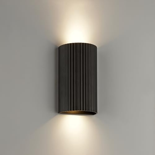 Lightbox Wandleuchte, 18x10x6 cm, GU10 Fassung, Lichteffekt durch | Wandleuchte, 18x10x6 cm, GU10 Fassung, Lichteffekt durch Up-Down-Light, geriffelter Schirm, dimmbar, Aluminium, schwarz,