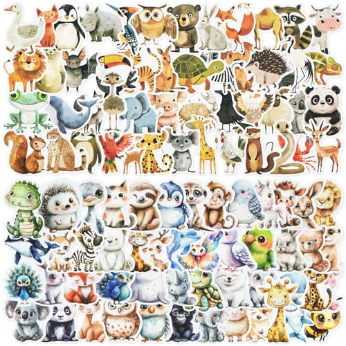 NISENTIA Sticker Tiere, 100 Stück Aufkleber Tiere Tiersticker Cute Sticker Waldtiere Set Kinder Vinyl Aufkleber Wasserfeste für Laptop Scrapbook Wasserflasche Becher Fotoalben DIY