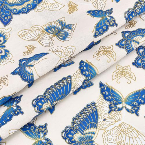 MAYJOYDIY 1 × 1.4 m Weißer Japanische Baumwollstoffe Schmetterlings Quiltstoffe Im Japanischen Stil Bronzing Design Zum Nähen von Kleidung Taschen Tischdecken Sofakissen DIY Bastelarbeiten