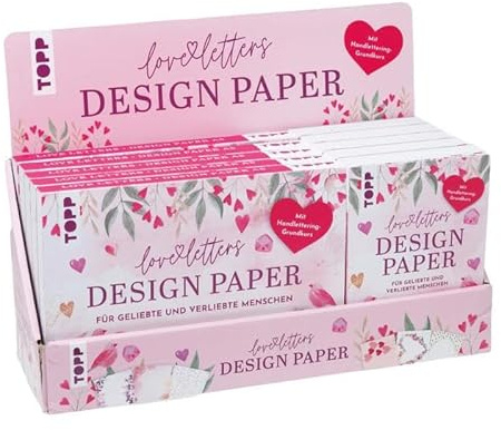 Design Paper Love Letters Display, 2x5 Ex.: 75 feste Motivpapiere in 25 Designs. Mit Handlettering-Grundkurs. DIN A5 und DIN A6. 2 x 5 Ex. im Display