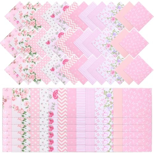 126 Stück Baumwollstoff Patchwork Stoffe Patchwork Stoffe Paket zum Nnähen Stoffstreifen Baumwolle zum DIY Handwerk Quilten Nähen 12,7x 12,7cm(Rosa)