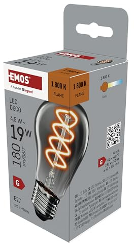 EMOS - Edison LED-Lampe DECO SMOKED, 4,5W Ersatz für 19W Glühbirne, E27 Sockel - A60 klassische Birne-Form, Helligkeit 180 lm, Warmweiß 1800 K - 25000 h Lebensdauer, Abstrahlwinkel 320° - Rauch-Farbe