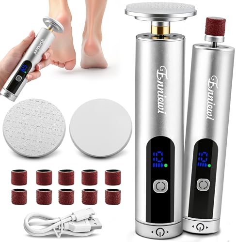 2 in 1 Pedicure Elettrico Professionale Piedi Ricaricabile, Rimuovi Calli Piedi Elettrico con 10 Velocità, Lima Elettrica per Piedie talloni con LED Display, Fresa per Calli e Duroni Piedi, Argento