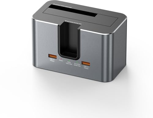 Hard Drive Docking Station, USB 3.2 10Gbps Hard Drive Dock, Aluminum External USB C Dual Bay SSD Enclosure Reader for M.2 NVMe/SATA SSDs and 2.5/3.5 SATA SSD/HDD(Without Offline Clone)