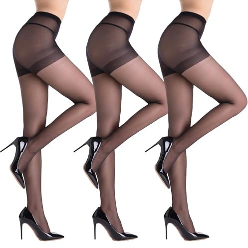 DIKER Lot de 3 Collants Femme 20 Deniers - Collant Femme, Transparents, Renforcés aux Orteils, Design Stretch à Haute Tenue pour un Confort Parfait