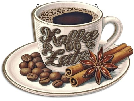 Putuo Decor Decoración de pared vintage con texto en inglés Kaffee Zeit, cartel de madera de doble capa con taza de granos de café, canela, anís estrellado, imagen de cocina para bar, cocina