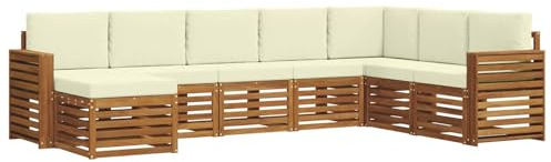 vidaXL Sofagarnituren 8 pcs Natur und Creme Massivholz Akazie, Garten-Sofa, modernes Ecksofa, robuster Outdoor-Möbel für Terrasse und Lounge, Bequeme Sitzgarnitur