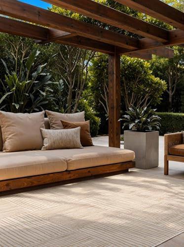 Ted Baker Flachgewebe Teppich Nightingale - Wendeteppich Outdoor geeignet, Pflegeleichter Wohnzimmerteppich, Modern, Kariert Muster für Wohnzimmer, Terrasse, Esszimmer, Balkon - Jute Weiß, 120x170 cm