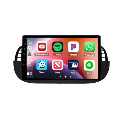 Schermo Carplay Portatile per Fiat 500 2007-2014 Schermo Ips Touch Screen con Wireless Carplay Android Wifi, Telecamera Posteriore Fm/Rds Mirror, 4 Nucleo 4G+64G