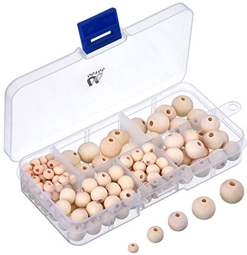 150 Stück Natürliche Runde Holzperlen Set mit Box für DIY Schmuck Herstellung, 5 Größen (6 mm/ 8 mm/ 10 mm/ 12 mm/ 14 mm)