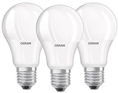 OSRAM LED Base Classic A / LED-lamp in bulb shape with E27-base / not dimmable / replacement for 60 Watt / Matt / warm white - 2700 Kelvin / 3er-Blister