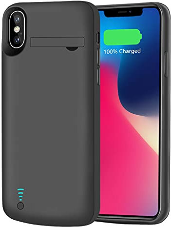 RUNSY iPhone X/XS 5000mAh Battery Case, Black, Compatible with iPhone X/XS, 5.8 inch, TPU & Silicone Material, Supports Lightning Wired Headphones, Sync Through Technology, 360º Protection