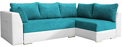 mb-moebel Ecksofa mit Schlaffunktion Eckcouch mit Zwei Bettkasten Sofa Couch Wohnlandschaft L-Form Polsterecke Laos (Türkis + Weiß, Ecksofa Rechts)