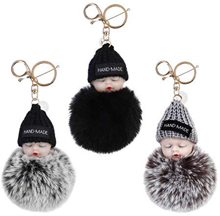 Porte-clés en Peluche Mignon Poupée bébé Pendentif Voiture Téléphone Portable Troussea Pendant pour Voiture Handbag Femme Fille 3 Pack Couleur Aléatoire, Multicolore, Taille unique, Mignon,