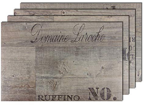 6er Premium Tischsets Holzoptik Weinkiste Grau-Braun | PVC Schaum-Vinyl | 43,5x28,5cm | 2,4mm | 180g | Gastro-Qualität | abwaschbar | bazaaro