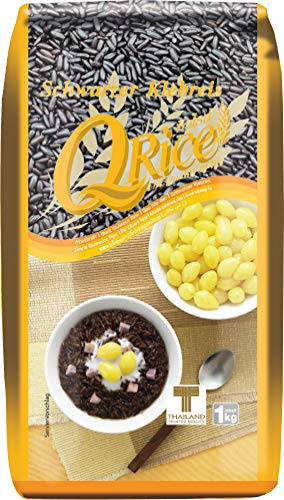 Q RICE | Schwarzer Klebreis Langkorn aus Thailand | 1 x 1 kg | Aromatisch mit feiner nussiger Note | Ideal für Currys, Sushi und besondere Mochi Desserts