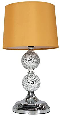 MiniSun | Modern Chrome and Mosaic Glass Table Lamp with a Mustard Shade | Table Lamps, Home Décor & Improvement Essential