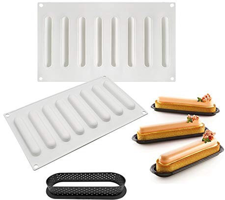 stampi Silicone stampi per Dolci per Cioccolato Torta Gelatina Cubetti di Ghiaccio, Strumento croccante ovale in Plastica, 8 fori Forma di ovale striscia sottile