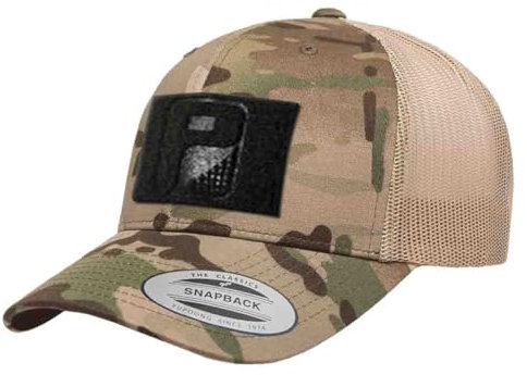 Pull Patch Tactical Hat | Authentic Snapback Multicam Trucker Curved Bill Cap | 5,1 x 7,6 cm Loop Surface for Hook Morale Patches, Camo und Khaki