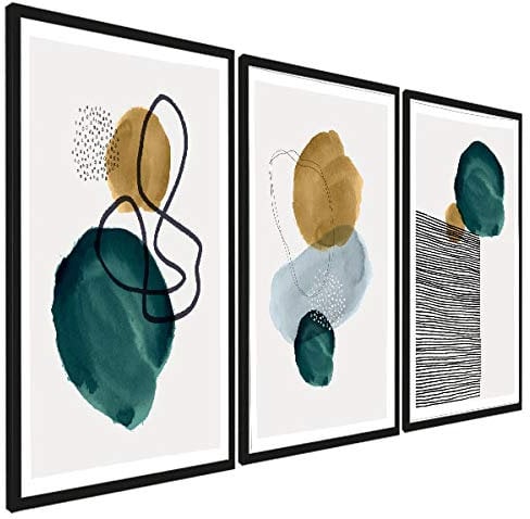 Charming House Set of 3 Framed Prints Modern Posters Abstract Geometric Green Art A3 Frames