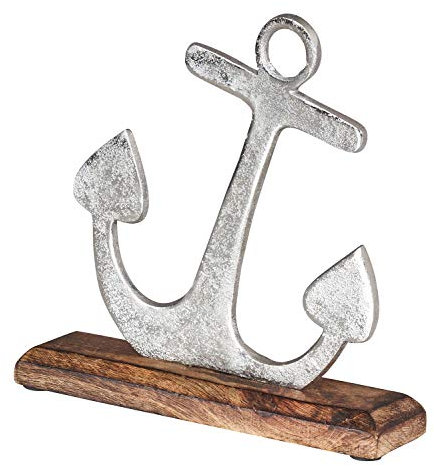 levandeo Anker Skulptur 18x22cm Silber Mango Holz Tischdeko Geschenk Aufsteller Maritim Deko Küstendeko