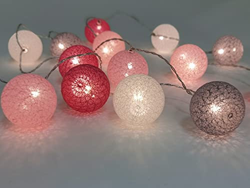 elume Guirlande lumineuse décorative intérieure 20 boules fil tissu tons de Rose USB
