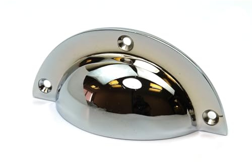 Oakcrafts - Polished Chrome on Solid Brass Round Drawer Pull/Cup Handle