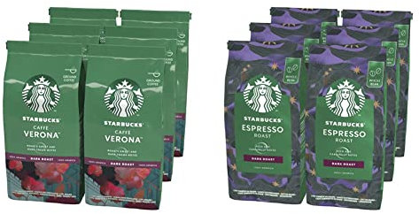 Starbucks Caffè Verona Café Molido De Tostado Intenso 6 Bolsa de 200g & Espresso Dark Roast Café De Grano Entero De Tostado Intenso 6 Bolsa de 200g