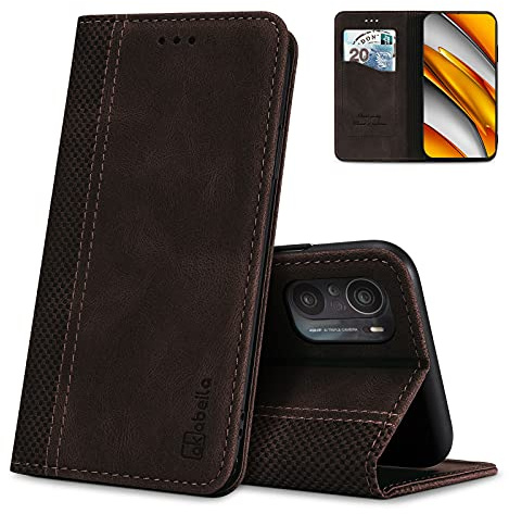 AKABEILA Case for Xiaomi Poco F3 PU Leather Flip Wallet Case with Magnetic Closure Kickstand Card Slots Folio Phone Case Cover Shockproof Dark Brown