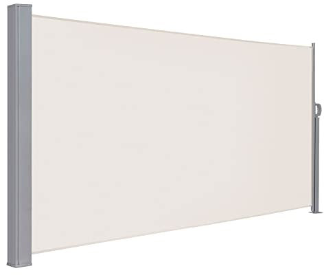 LARMNEE Seitenmarkise mit Stahl-Kasten, 160 x 350 cm, Markise ausziehbar, Sonnenschutz, Seitenrollo, Blickdicht, für Garten, Terrasse, Balkon, Beige EBE1635TBP02