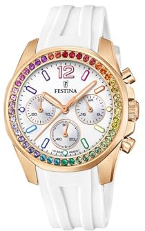 Montre FESTINA pour Femme F20611/2 Boyfriend Boîtier en Acier Inoxydable Rose Bracelet en Plastique Blanc
