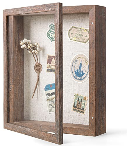 Califortree 8x10 Shadow Box Frame with Linen Back - Sturdy Memory Display Case of Flower, Pictures, Medals and More, Rustic Brown