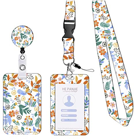 KHDULQ Lanyard Mit Kartenhülle, Kartenhülle Mit Band, Id Card Holder, Karten Schutzhülle, Card Wallet (Autumn Leaves and Flowers) Für Handy-Lanyards, Ausweise, Büro- Und Schulbedarf