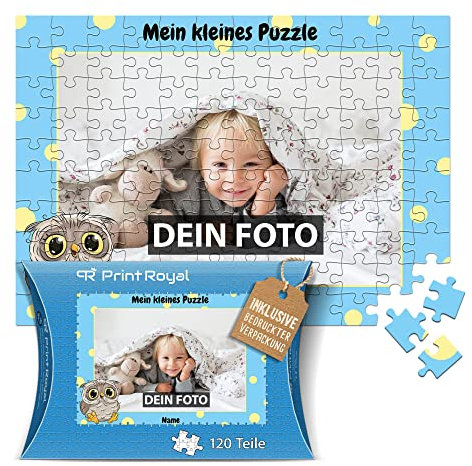 Fotopuzzle für Kinder mit Name und Foto Puzzle selbst gestalten - Mein kleines Puzzle mit Eule, Kinderpuzzle | 40 x 28,5 cm, 120 Teile in Kartonverpackung