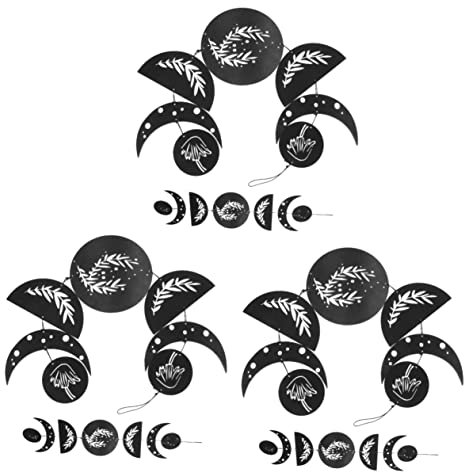 Cabilock 3 Stück Schwarze Ornamentbehänge Vintage Schlafzimmer Phase Kinderzimmer Bohemian Hängende Kunst Himmlische Böhmen Anhänger Dekoration Dekor Aufkleber Mond Dekorativ Hohl