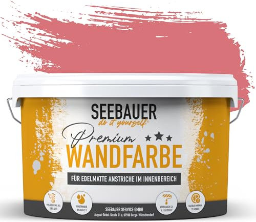 SEEBAUER diy Wandfarbe Rot 2,5L für Innen (No. 340 Red Wine) Edelmatte weinrote Innenfarbe - Rottöne sehr hohe Deckkraft - Matt, Abwaschbar und Tropffrei