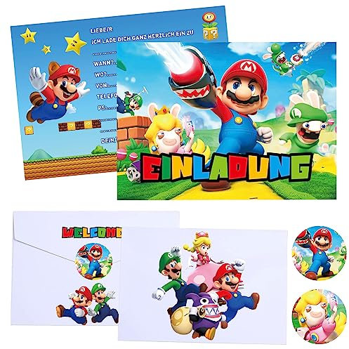 YeahBoom Einladungskarten Kindergeburtstag,12 Deutsche Einladungskarten,12 Umschläge,12 Tattoo Aufkleber,Einladungskarten Geburtstag Junge Madchen,Partyeinladungen Einladungen Kinder