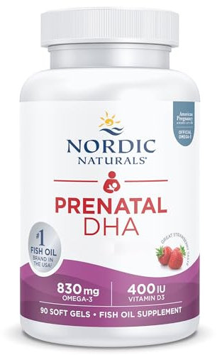 Nordic Naturals, Prenatal DHA, 830mg Omega-3 con EPA y DHA, Alta Dosificación, Sabor Fresa, 90 Cápsulas blandas, Testado en Laboratorio, Sin Soja, Sin Gluten, Sin OGM
