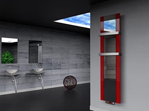 Badheizkörper Design Singapur 3, HxB: 180 x 47 cm, 1118 Watt, rot/Spiegel + 2 Handtuchhalter 50mm MADE IN GERMANY Szagato Handtuchheizung Handtuchwärmer Design Heizkörper Spiegel Spiegelheizkörper