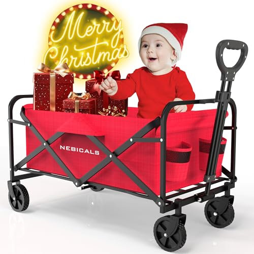 Collapsible Folding Wagon Cart,Outdoor Beach Wagon (Red)