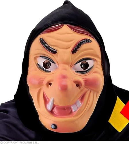 W WIDMANN MILANO Party Fashion - Hexenmaske für Erwachsene, aus Kunststoff, mit Schal, Halloween, Dreikönigstag, Karneval, Mottopartys