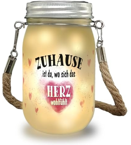 speecheese Familie Solarlicht mit Spruch Zuhause ist da wo sich das Herz wohlfühlt eine liebevolle Dekolampe für Familien Wohnungseinweihung Herzen Dekolicht Rosa Liebe Licht Lampe