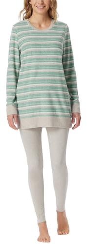 Schiesser Damen Schlafanzug lang Frottee warm kuschelig wohlfühlen-Nightwear Pyjamaset, grün-Mel_181967, 44